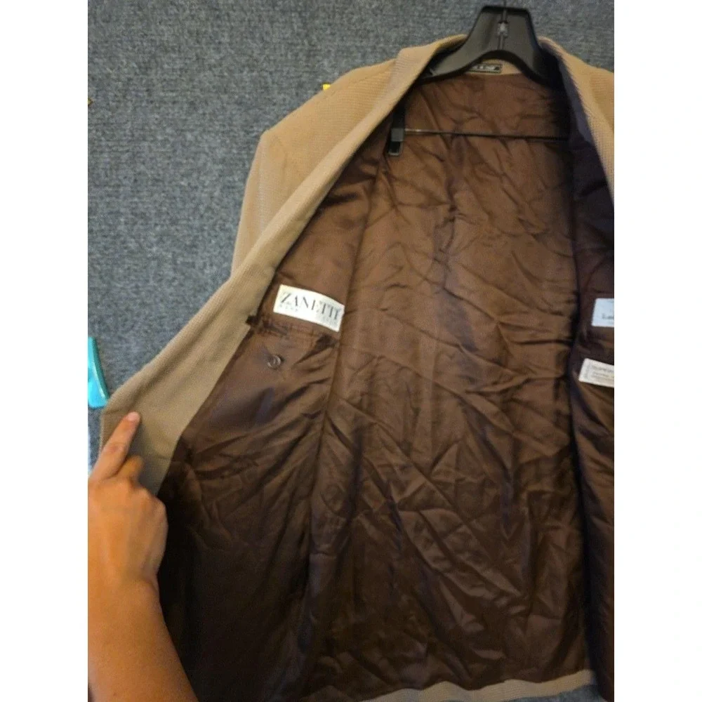 Zanetti Blazer Sport Coat Mens 40 Brown100s Wool Check Tweed Italy Jacket FLAW